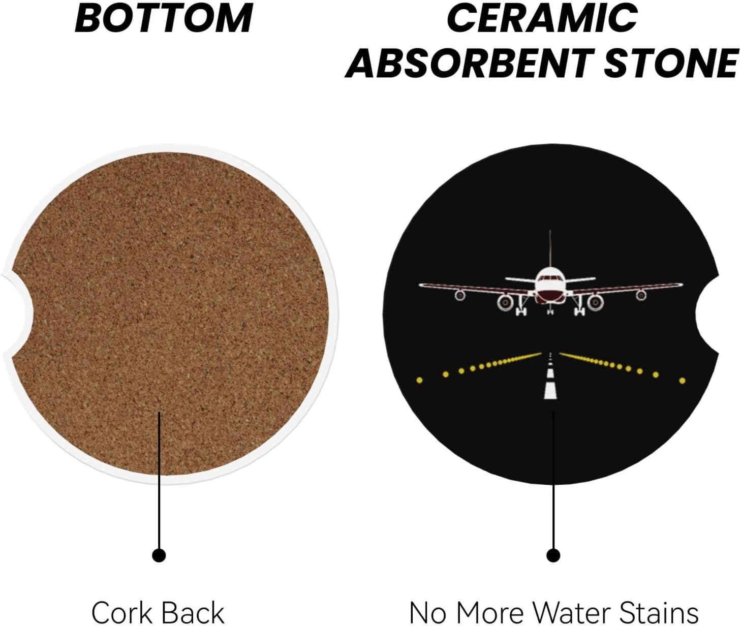 Airplane Aircraft Plane Car Coasters for Cup Holders, 2 Pack Absorbent Ceramic Drink Cup Coaster for Women Men, Auto Interior Accessories image 2