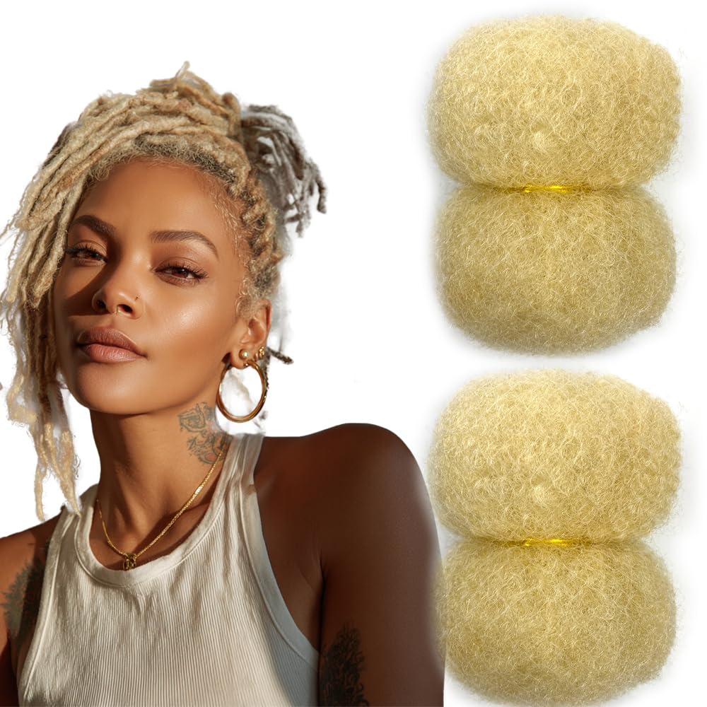 Tight Afro Kinky Human Hair for Dreadlocks,Ideal for Making Locs,Repair Extensions,Twist or Braids 2 Bundles/Package Light Blonde #613 12inch