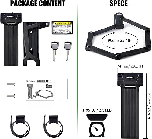 Miniatura 2 de RBRL Cerradura de bicicleta, cerraduras plegables de 2.95 pies, cerradura de cadena antirrobo resistente con llaves y estuche para bicicletas,