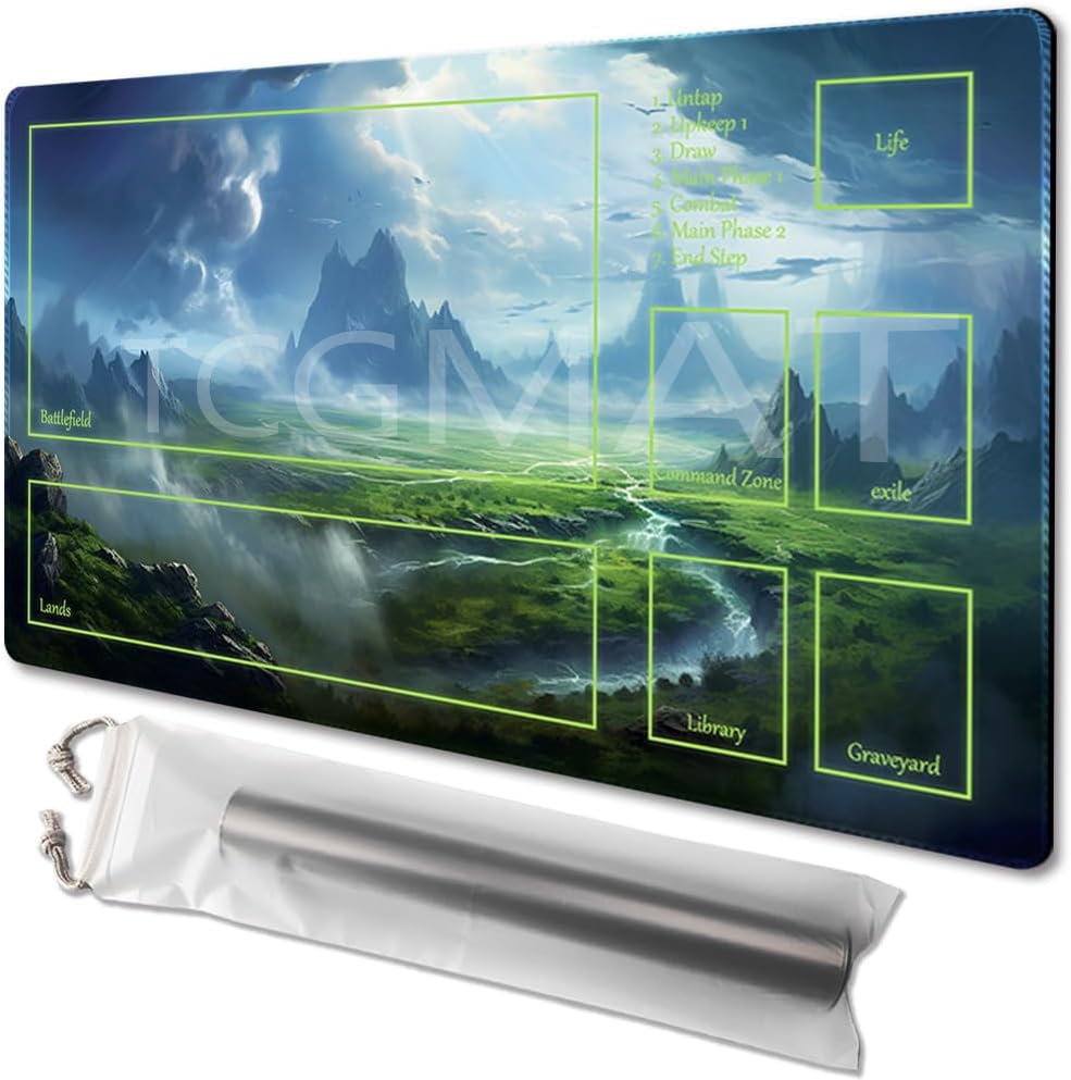 MTG Playmat with Zone Size 24x14in Free Storage Bags Non-Slip Backing, Ideal for Card Game Enthusiasts Magic TCG Playmat (Purify Land-Deck-FBM, 14" x 24")