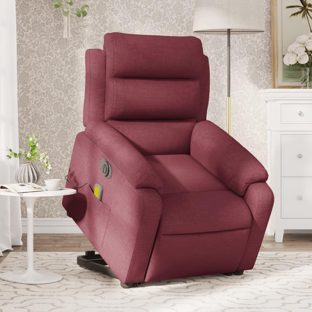 Sillón elevador eléctrico reclinable con 6 puntos de vibración, tejido rojo vino, función de elevación e inclinación a 135 grados, estructura estable