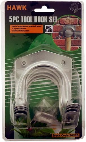 Miniatura 2 de HOMEGARDEN Juego de 5 ganchos para herramientas | Zinc-Plated | Ideal para garaje o taller | Fácil instalación | Accesorios incluidos