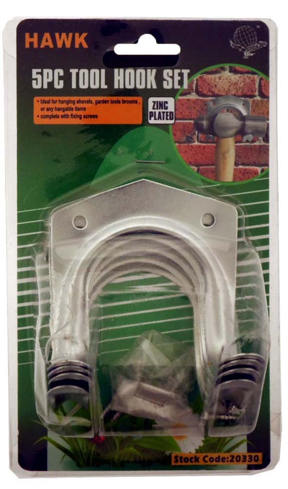 HOMEGARDEN 5 Piece Tool Hook Set | Zinc-Plated | Ideal for Garage or Workshop | Easy Installation | Hardware Included