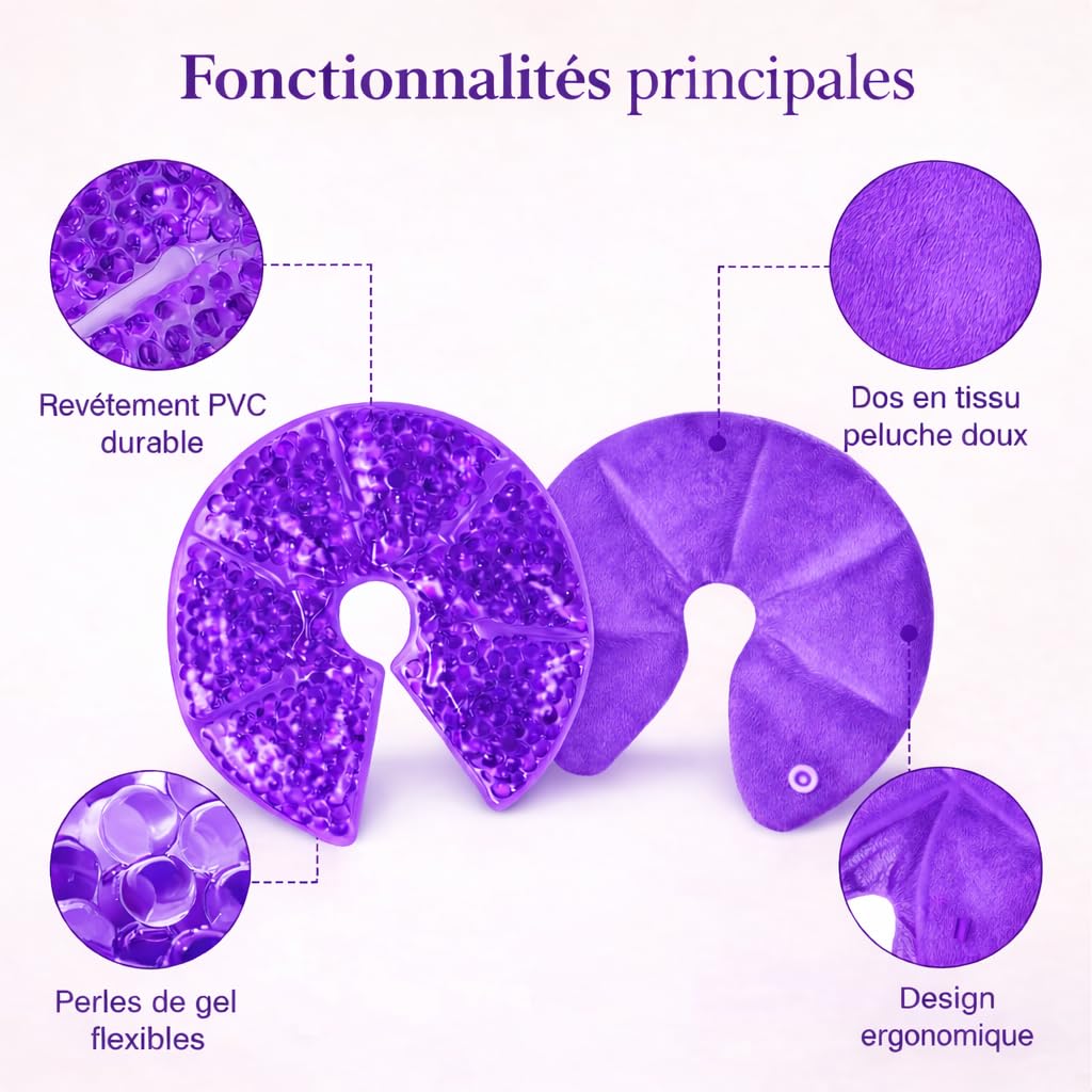 Coussinet Gel Allaitement [Société Française] Lot de 2 Compresses 3-en-1 Chaud/Froid Allaitement Pour Sein - Soulage Engorgement/Mastite & Douleurs - Confortable & Réutilisables (VIOLET)
