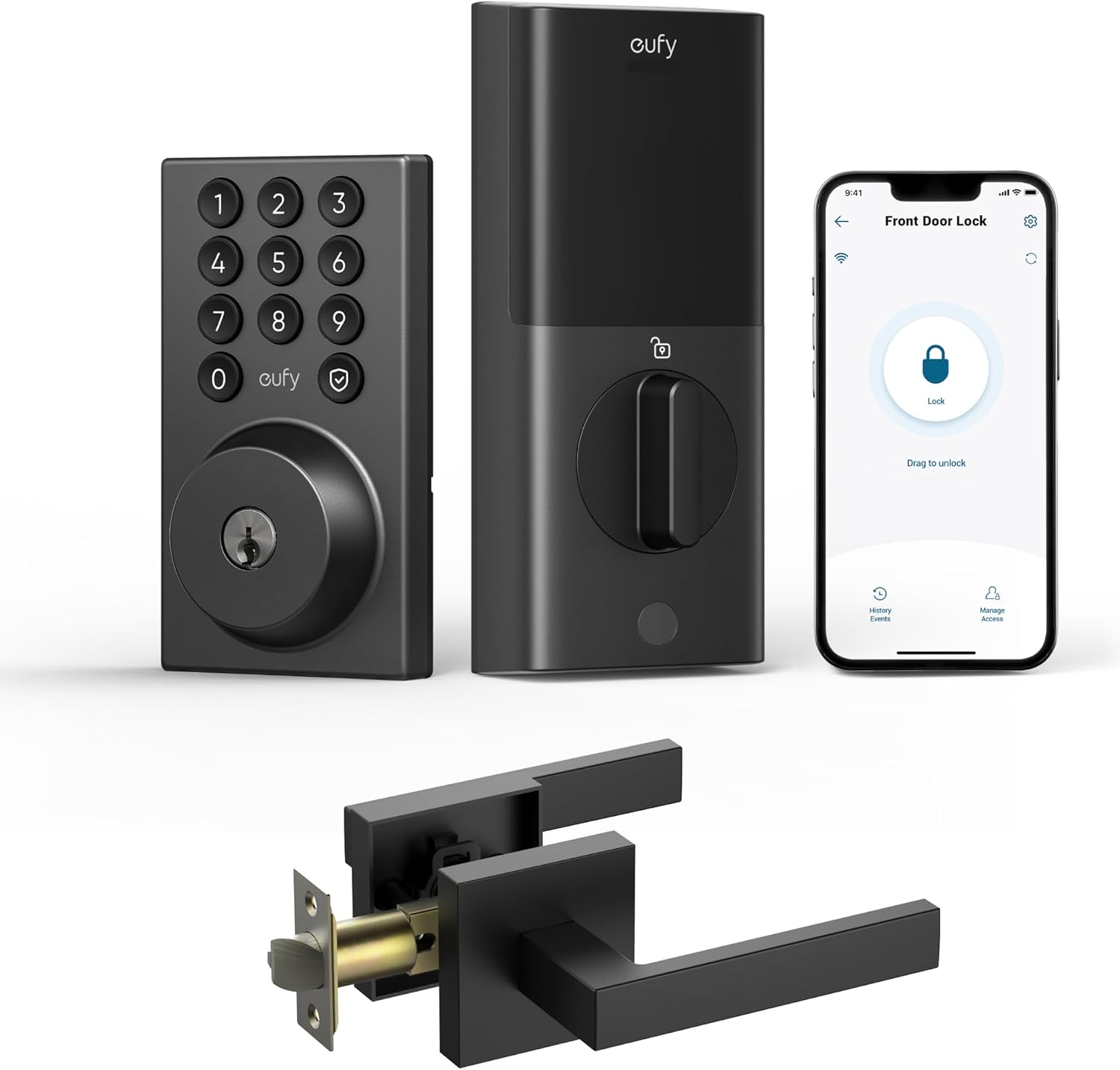 Smart Lock C30 with Door Lever, Keyless Entry Door Lock | Built-in Wi-Fi, App Remote Control, Auto Lock, Deadbolt for Front Door, No Bridge Required, Easy Installation