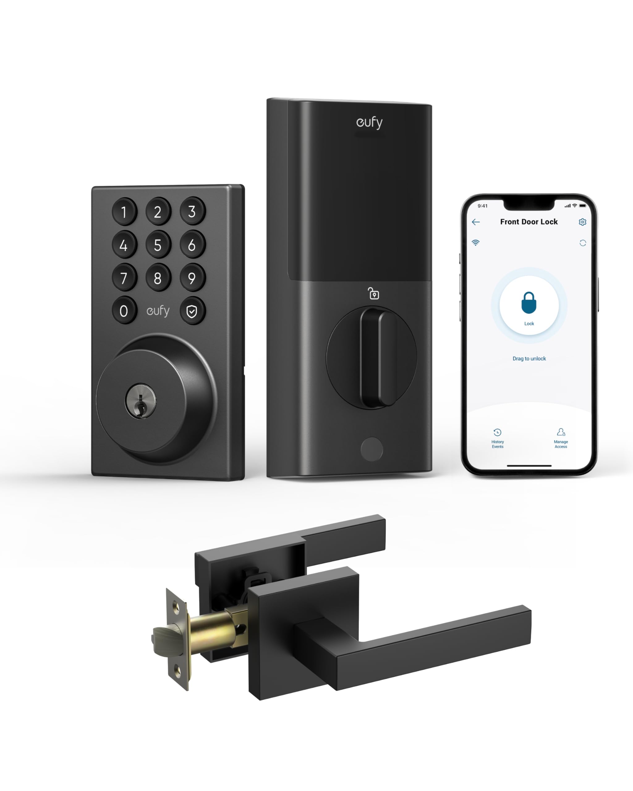 Smart Lock C30 with Door Lever, Keyless Entry Door Lock, Built-in WiFi Deadbolt, Smart Lock for Front Door, No Bridge Required, Easy Installation, App Remote Control, Auto Lock