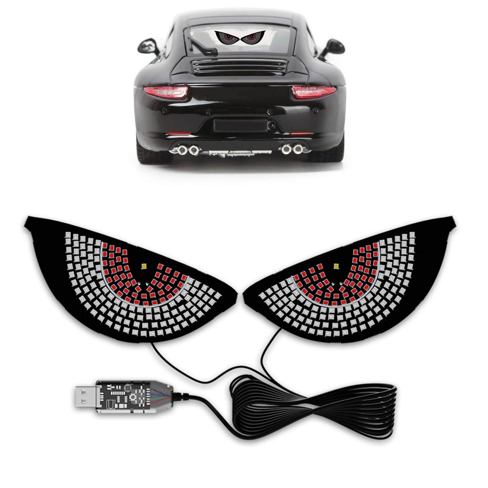 TVETE 車用 LED デビルアイライト USB 悪魔 かっこいい RGB ランプ 11 モード 点滅 車の窓用 フロントガラス リア警告灯 エクスプレッションライト 装飾 (1組 ブルー + レッド)