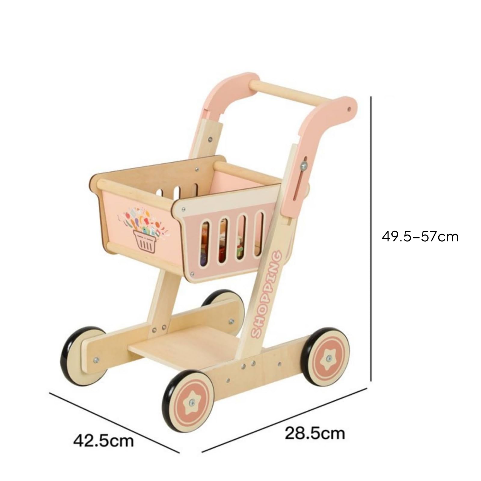 Sharplace Kinder Einkaufswagen Holz Spielwagen Kinder Einkaufs Spielzeug mit Justierbarer Griffhöhe 495cm Bis 57cm Rechteckiger Aufbewahrungskorb Und Unterer