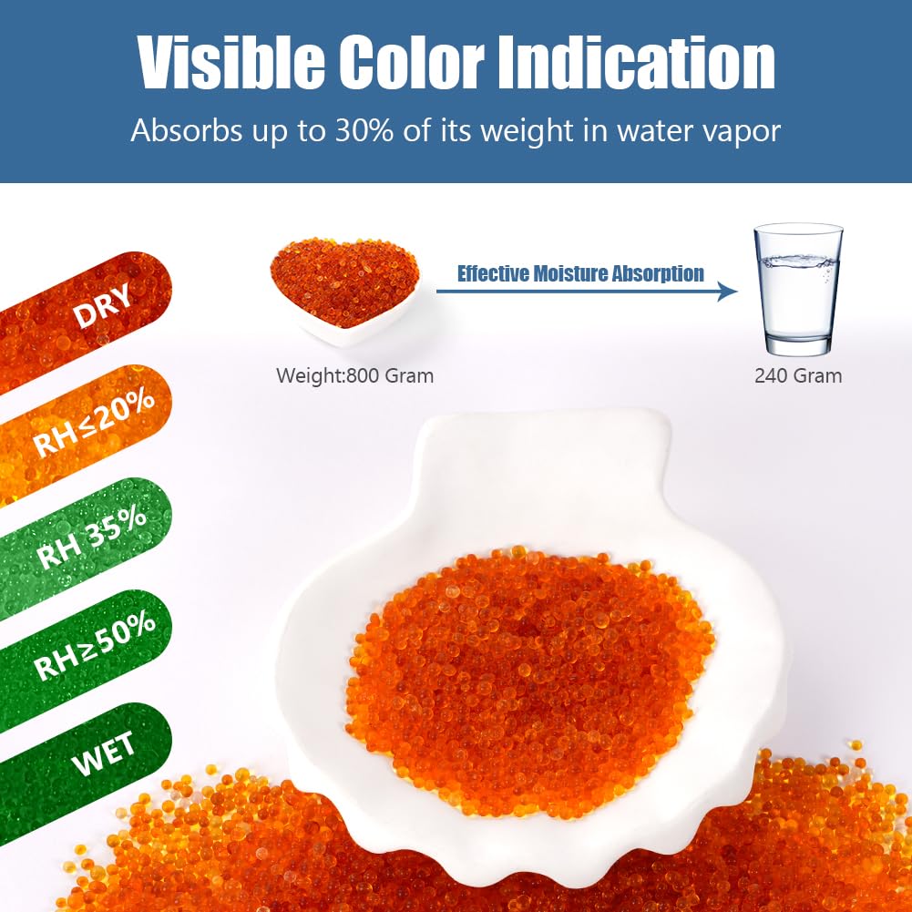 Aolso 100g (8 Bustine) di Gel di Silice Essiccante, Indicatore Essiccante da Arancione a Verde, Riutilizzabili, Gel di Silice Antiumidità per Vestiti, Armadi, Prodotti Elettronici e Gioielli ecc.