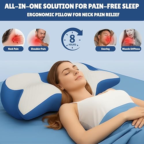 Miniatura 4 de Almohada cervical  Almohada ergonómica de contorno de espuma viscoelástica para aliviar el dolor de cuello, cuello y hombros  Ideal para dormir de
