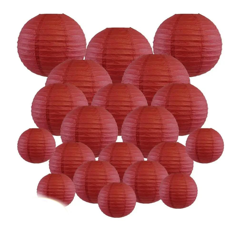 MEIFULLE 20 Pcs/set Dark Red Chinese Paper Lantern Ball 6" 8" 10" 12" Wine lampion lampionnen Wedding Party Home Outdoor Hanging Decor