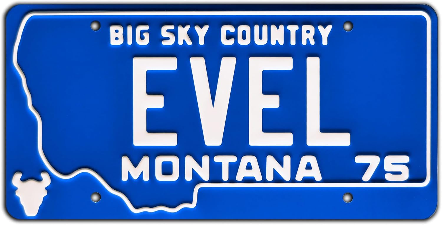 Celebrity Machines | Evel Knievel | EVEL | Vanity Plate, Stamped Aluminum, Metal Decorative Tag, Corrosion Resistant, Quality Novelty Sign, Wall Decoration, Wall Hanging
