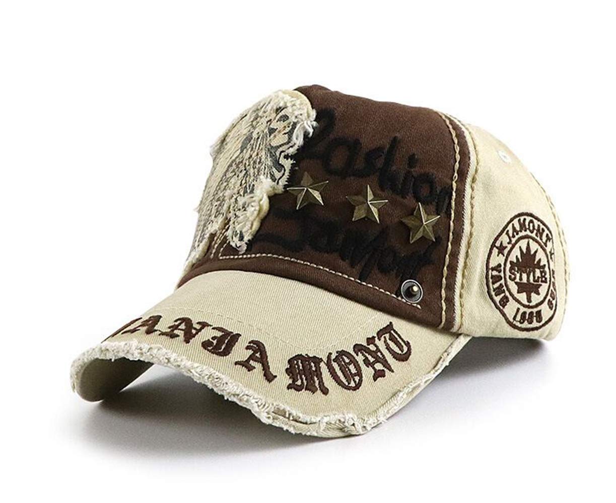 Chennuo Men's Beige Vintage Distressed Baseball Cap Snapback Trucker Hat Casual Fashion Cap (Beige)