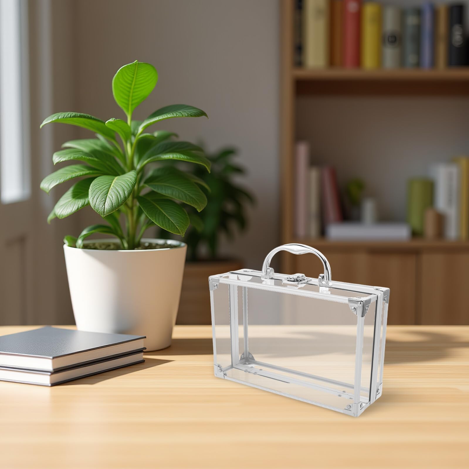 Gatuida Scatola Porta Libri Trasparente con Maniglia Portatile Contenitore con Coperchio di Sicurezza per Protezione da Polvere e Umidità Custodia Multifunzionale per Studio Ufficio e