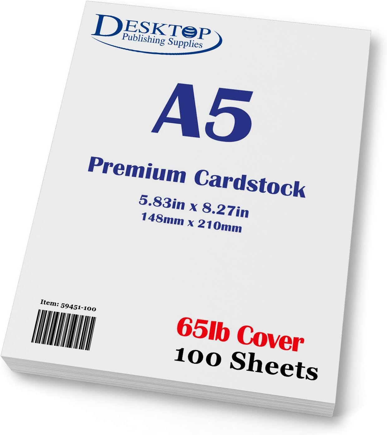 Desktop Publishing Supplies Premium A5 (8.3"x 5.83") Cardstock - 65lb Cover (176 gsm) White (100 Sheets)