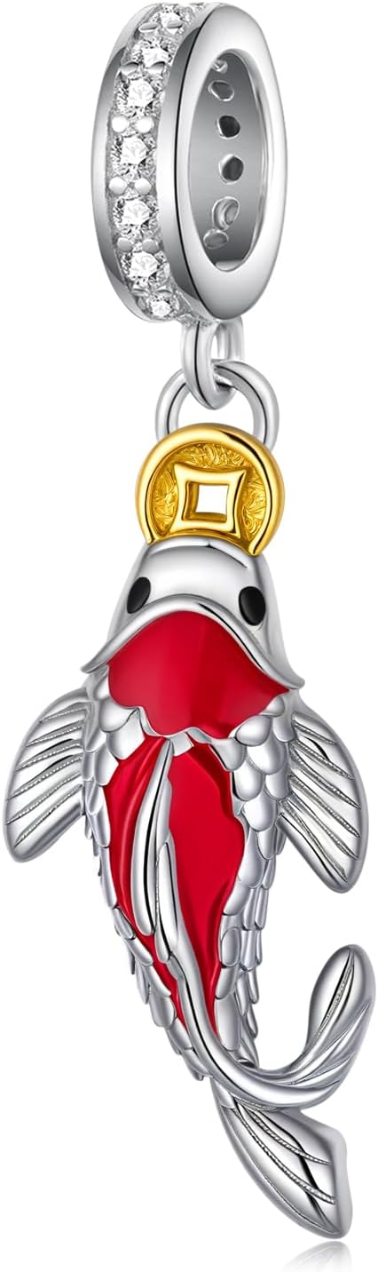 Koi Fish Charms 925 Sterling Silver Koi Carp Charms for Bracelets Fish Jewelry Animal Gifts for Women