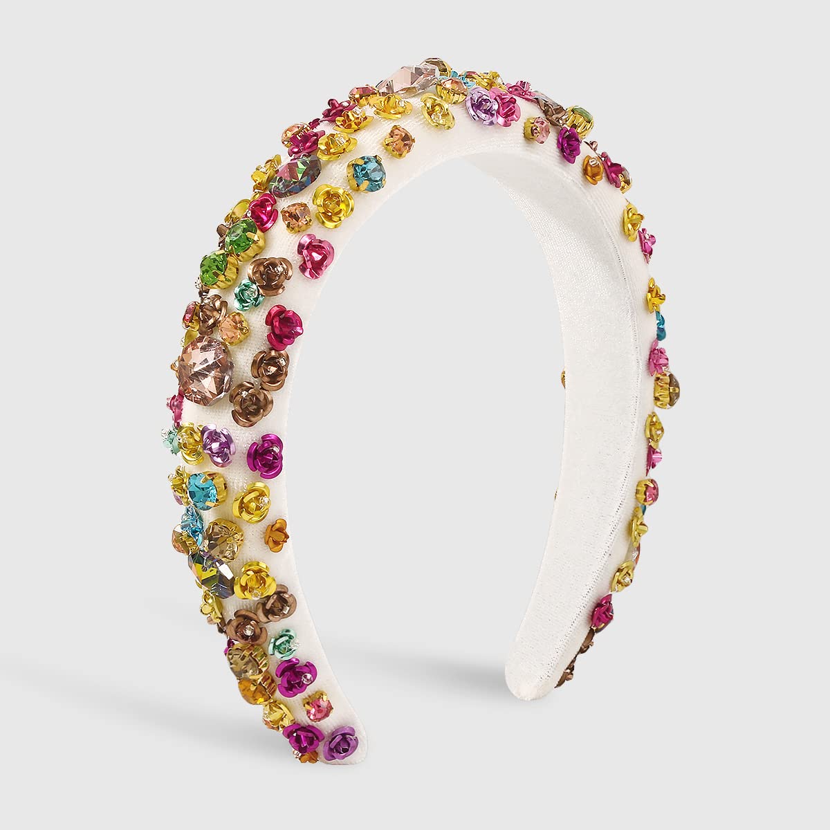 Modische Stirnbänder für Damen, Stil, dickes Haarband aus Schwammmetall mit Blumenmuster, hohe Totenkopf-Oberseite, breite Seite, Strass-Flanell-Stirnband, Schwarz
