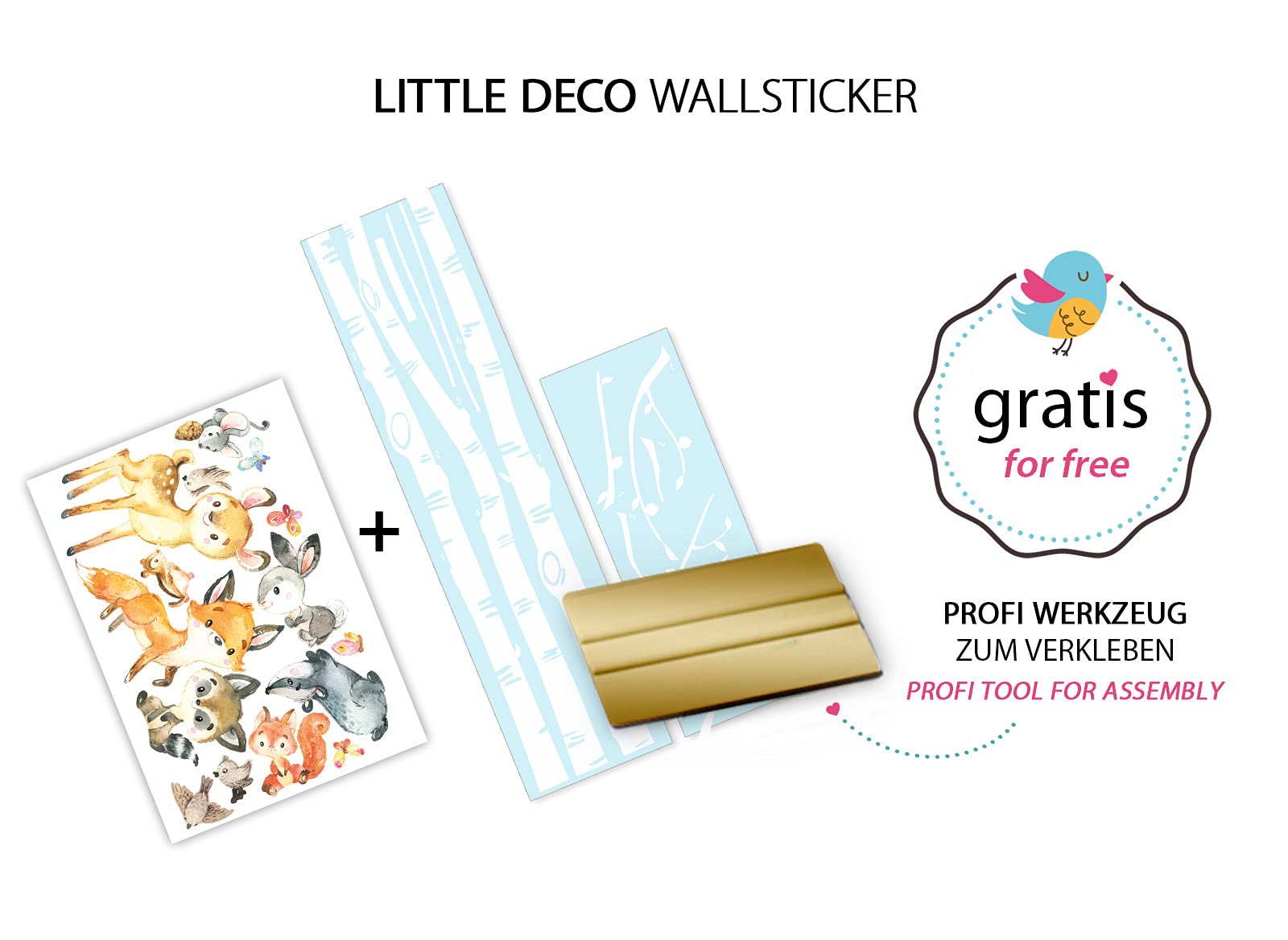 Little Deco Wandtattoo Wandsticker Kinderzimmer Tiere Wald Birkenstämme Wandaufkleber Wanddeko Babyzimmer Spielzimmer Wandbild Kinder Mädchen Junge DL660