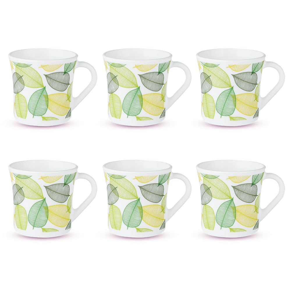Larah by Borosil Crysta Series Noma Opalware Mug | Set of 6 Tea/Coffee Mugs, 100 ml Each | Microwave & Dishwasher Safe, Bone-Ash Free | Crockery Set Ideal for Daily Use & Gifting | White