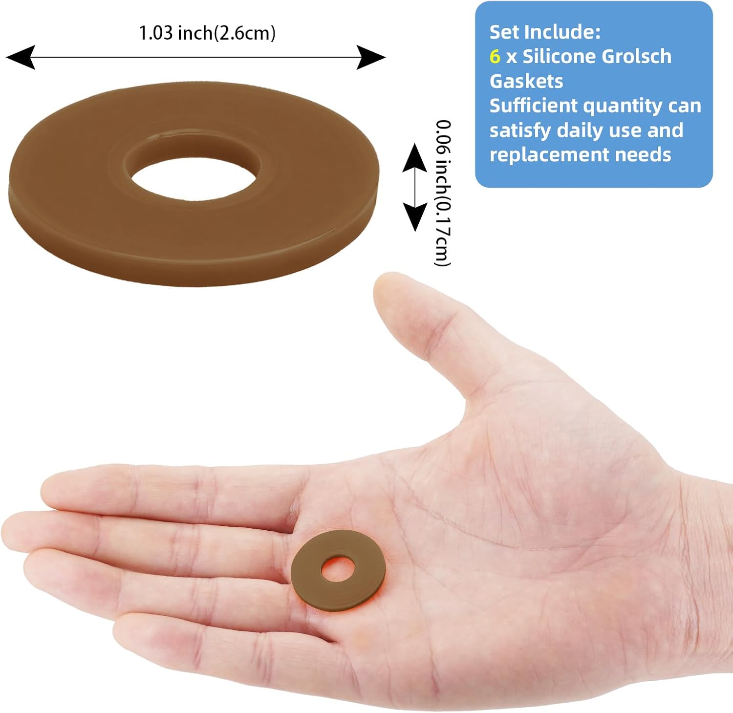 6pcs Dopamine color Silicone Gaskets Washers Seals for Cap Swing Flip Top Bottle for Home Brew Beer Soda Bottle Sealingflat,no cover (Walnut Brown)