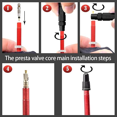 Miniatura 5 de Presta - Kit de herramientas de núcleo de válvula, 17 piezas, núcleos de latón y tapas de aluminio, color negro