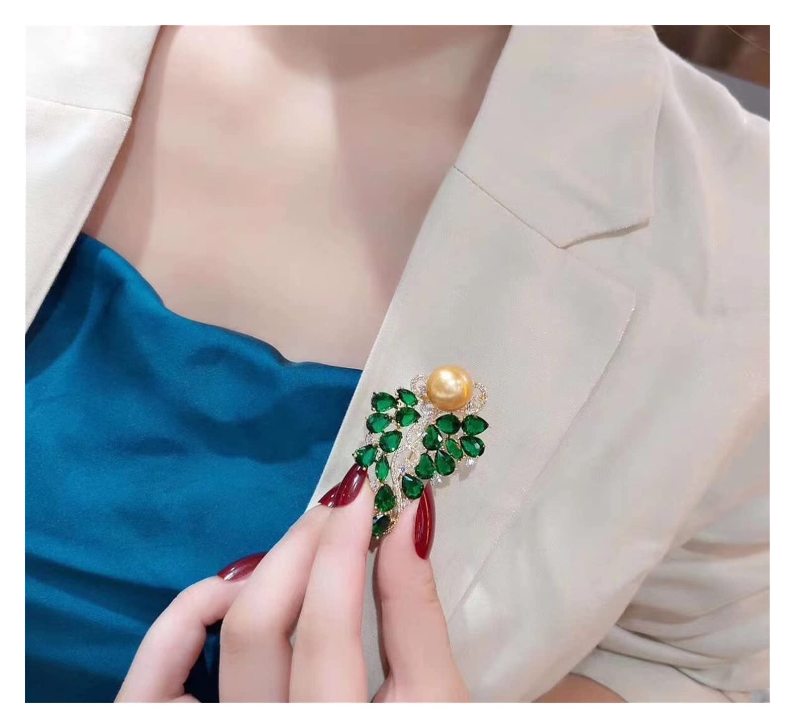 Broche con Forma de Ramillete, Estilo Art déco, Broche de Perlas, Exquisita joyería, Chapado en Oro, 11-12 mm, Broche de Perlas de Agua Dulce for Damas