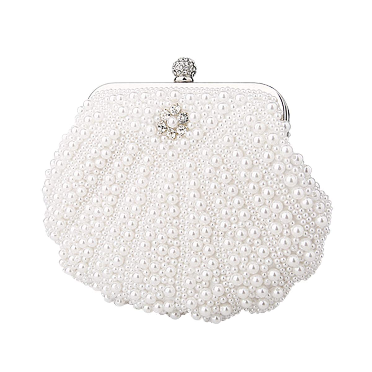 NICOLE & DORIS Women Handbags Diamond Round Clutch Pearl Bag Small Purse Cross Body Shoulder Bag Wedding Party Evening Chain Bag