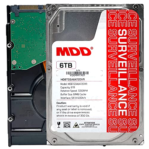 MDD (MDD6TSATA6472DVR) 6TB 7200RPM 64MB Cache SATA 6.0Gb/s 3.5-inch Internal Surveillance Hard Drive - 3 Years Warranty (Renewed)