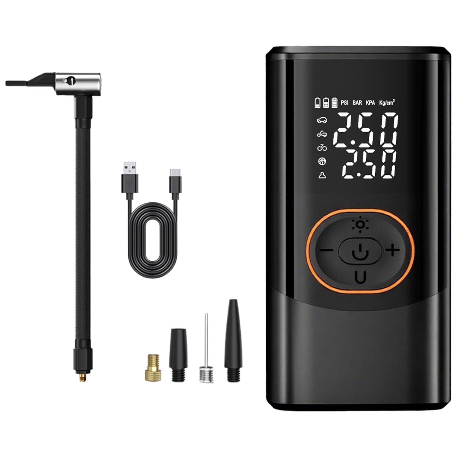 Pompe Électrique Portable Gonfleur Intelligent pour Vélo | Portable Sans Fil avec 4 Modes et 3 Éclairages pour Camping Plein Air Vélo