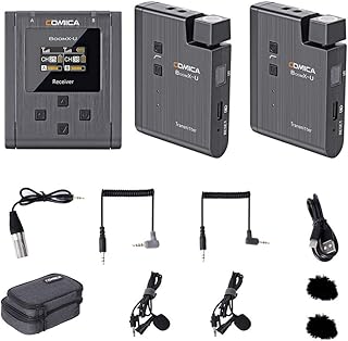 COMICA BoomX-U U2 Broadcasting-Level Multi-Functional Mini UHF Wireless Lavalier Microphone Built in Battery Dual Transmitters and One Receiver