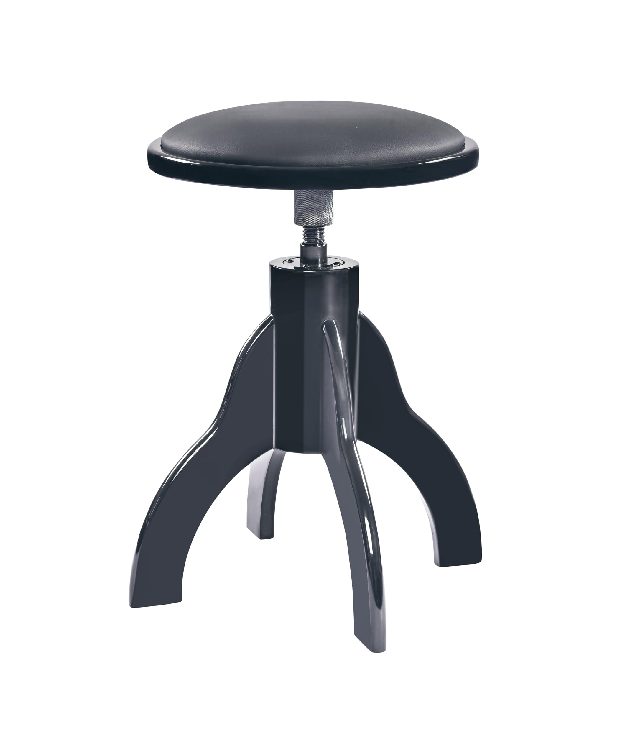 K&M 13851 Pianohocker Schwarz poliert – höhenverstellbarer Klavierhocker mit Kunstleder-Sitz – ergonomischer Polsterhocker für Piano & Keyboard