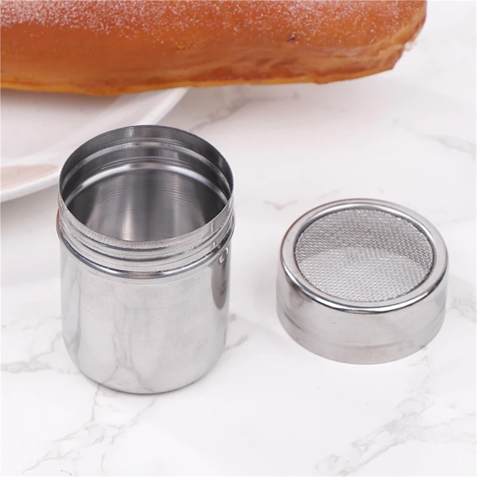 Coctelera de café Acero Inoxidable 4 Piezas para Casa | Filtros de tamiz de azúcar en polvo, harina de chocolate y cacao, con tapa, vajilla for exteriores