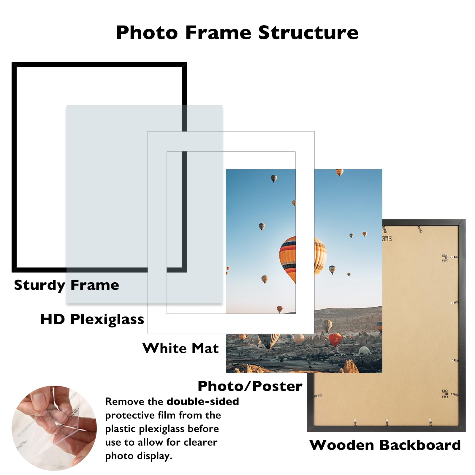 JCJMY Cornice portafoto 24 x 30 cm con tappetino 50 x 61 cm, foto 20 x 24 con passepartout o 24 x 30 senza tappetino, da appendere alla parete, cornice grande per poster da 61 x 76 cm con plexiglass