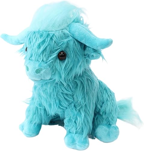 Miniatura 6 de Animal de peluche de vaca azul de las tierras altas de 10 pulgadas, muñeca de peluche realista de ganado de granja, juguete de regalo