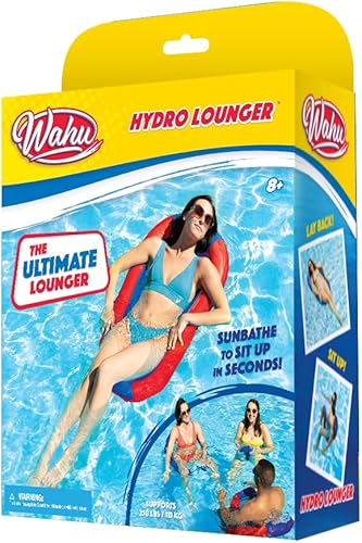 Miniatura 9 de Wahu Hydro Lounger - Flotador versátil para tomar el sol, tumbona inflable para playa y piscina con válvula de infladodesinflado, rojoazul