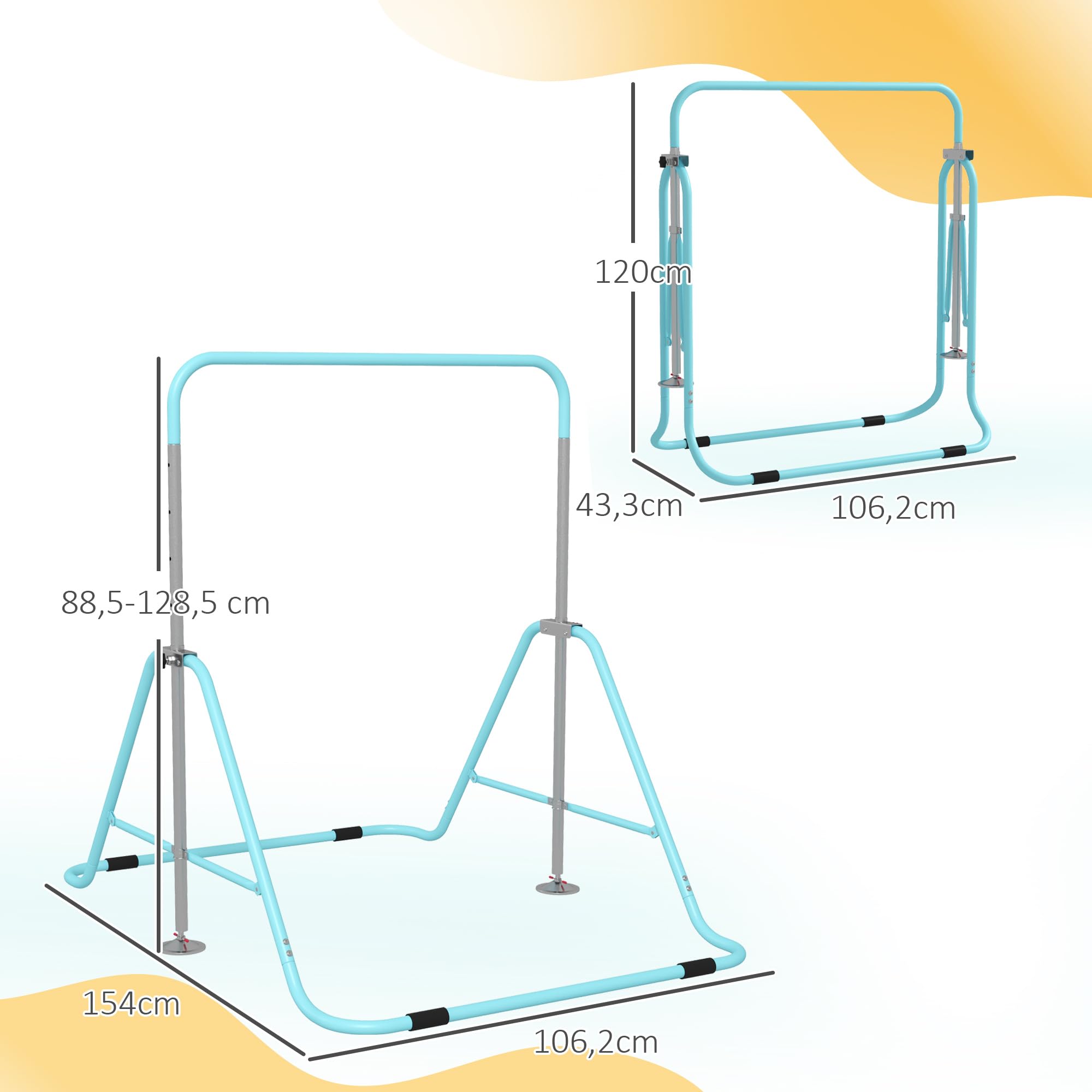 HOMCOM Barre Fixe de Gymnastique pour Enfants Pliante - Hauteur réglable de 88 à 128 cm - avec Base Triangulaire en Acier