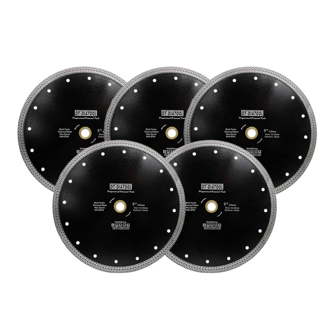 DT-DIATOOL Diamond Cutting Disc 5PCS 9 Inch / 230mm Cutting Disc with Mesh Turbo for Porcelain Tile Marble Ceramic Granite
