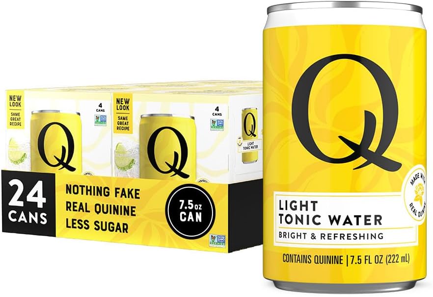Q LIGHT TONIC WATER with Real Quinine & Organic Agave - Ideal for Cocktails & Mocktails - Made with Real Ingredients, Perfectly Carbonated, & Less Sweet - 20 Calories per Can - 7.5 Fl Oz (Pack of 24)