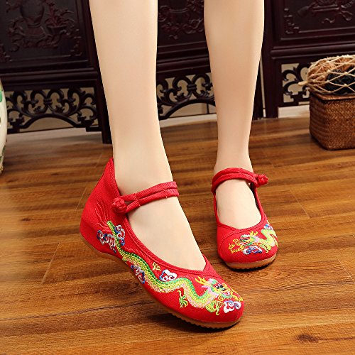 Qhome Womens Chinese Traditional Dragon Embroidery Flats Cheongsam Walking Mary Jane Shoes2