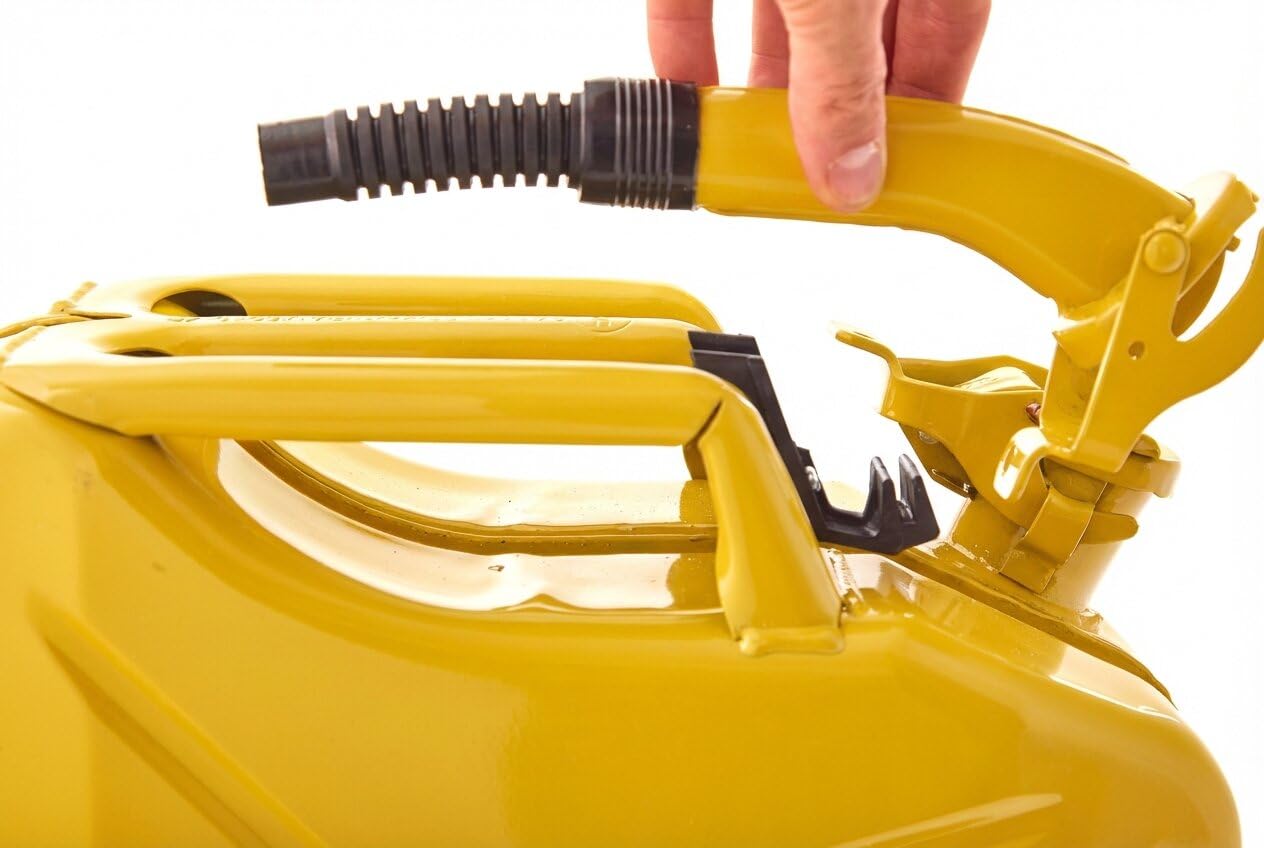 BW® Bidón de combustible de metal para gasolina, 5 x 20 litros, con boquilla Amarillo RAL 1018 Certificado TÜV y homologación UN Fabricado en Europa