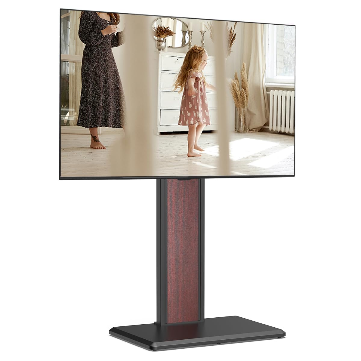 FITUEYES Supporto per TV con ripiano in legno, adatto per televisori di grandi dimensioni, regolabile in altezza, orientabile per 32-65 pollici fino a 40 kg max. VESA 400 x 400