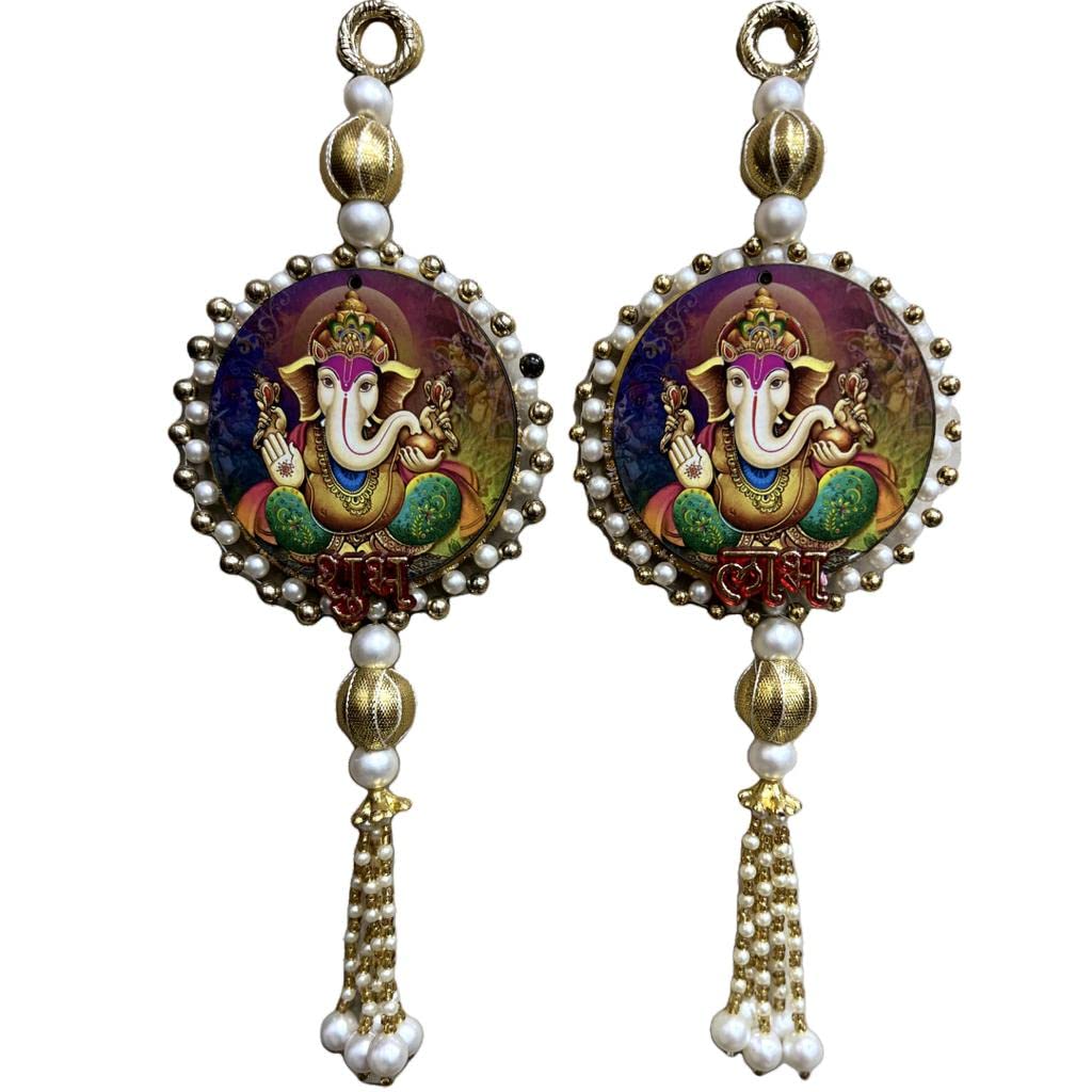 hubh-Labh with Flower Border Door Hanging Sider for Home Decoration, Diwali Decoration (Ganeshji Labh Shubh)