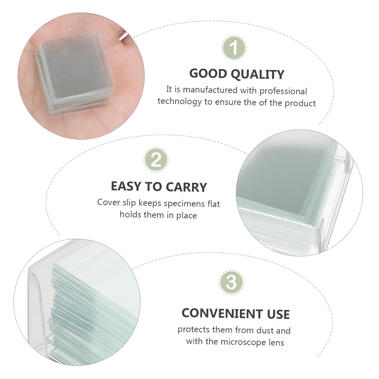 1000 Pcs Glass Cover Slips Vacuum Packed Microscope Cover Glass for Laboratory Use Non-fogging Non-Sticking for Plant and Animal Tissue Samples