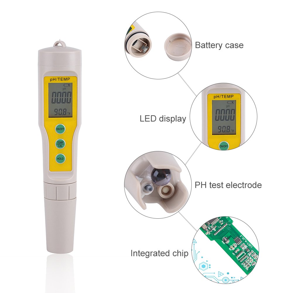 Yosoo pH-Messgerät Wasserqualitätsprüfer mit pH- und Temperaturanzeige, digitales LCD-pH-Messgerät, Wasserstift, Analyzer für Aquarium, Pool, Wein