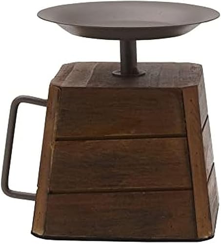 Elements 5.31x4.33x5.31 Inch Wood and Metal Handled Pillar Holder