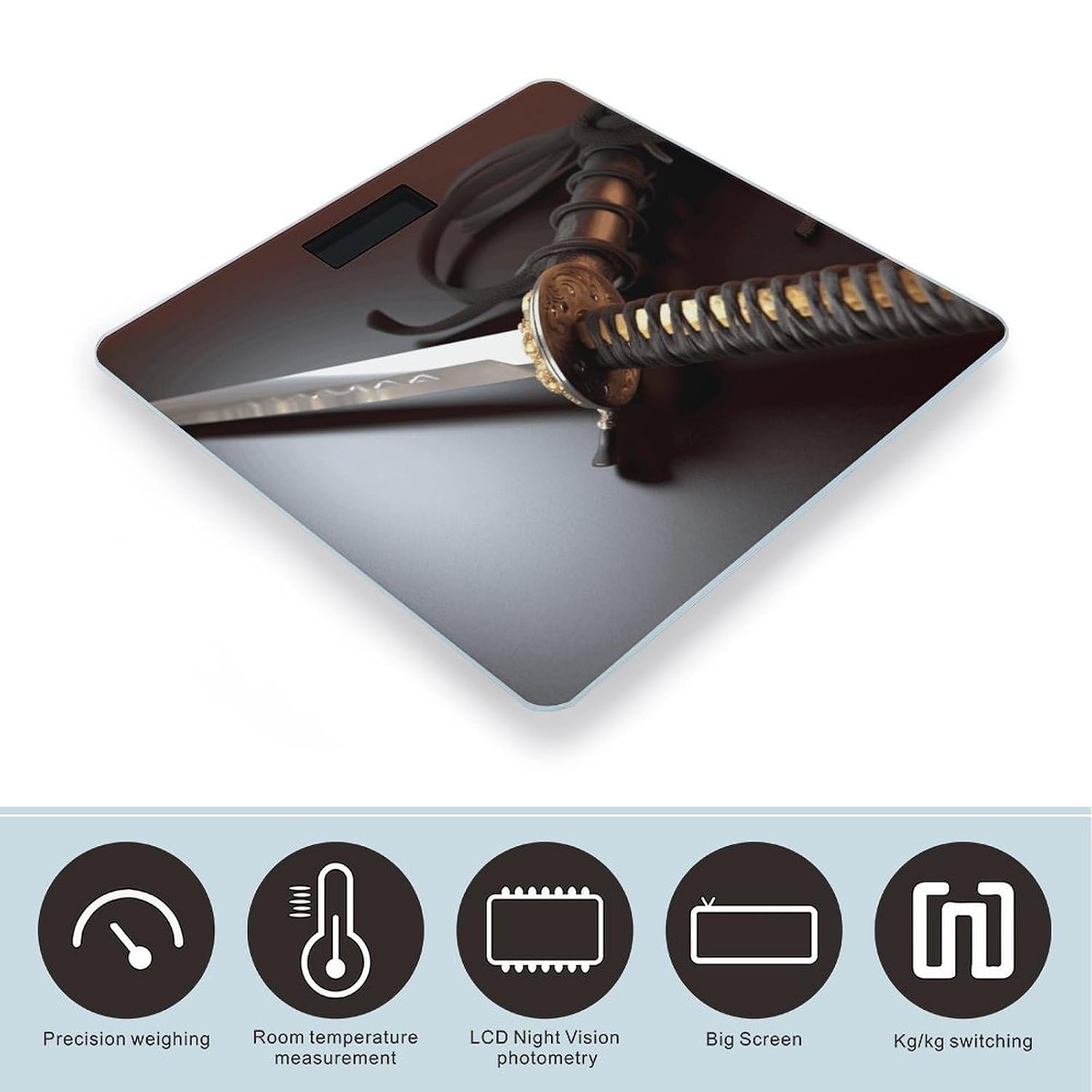Weight Scale, Japan Samurai Sword Print Digital Scale Bathroom Scale LCD Display Scale Portable Scale Fitness Scale Household Scale image 3