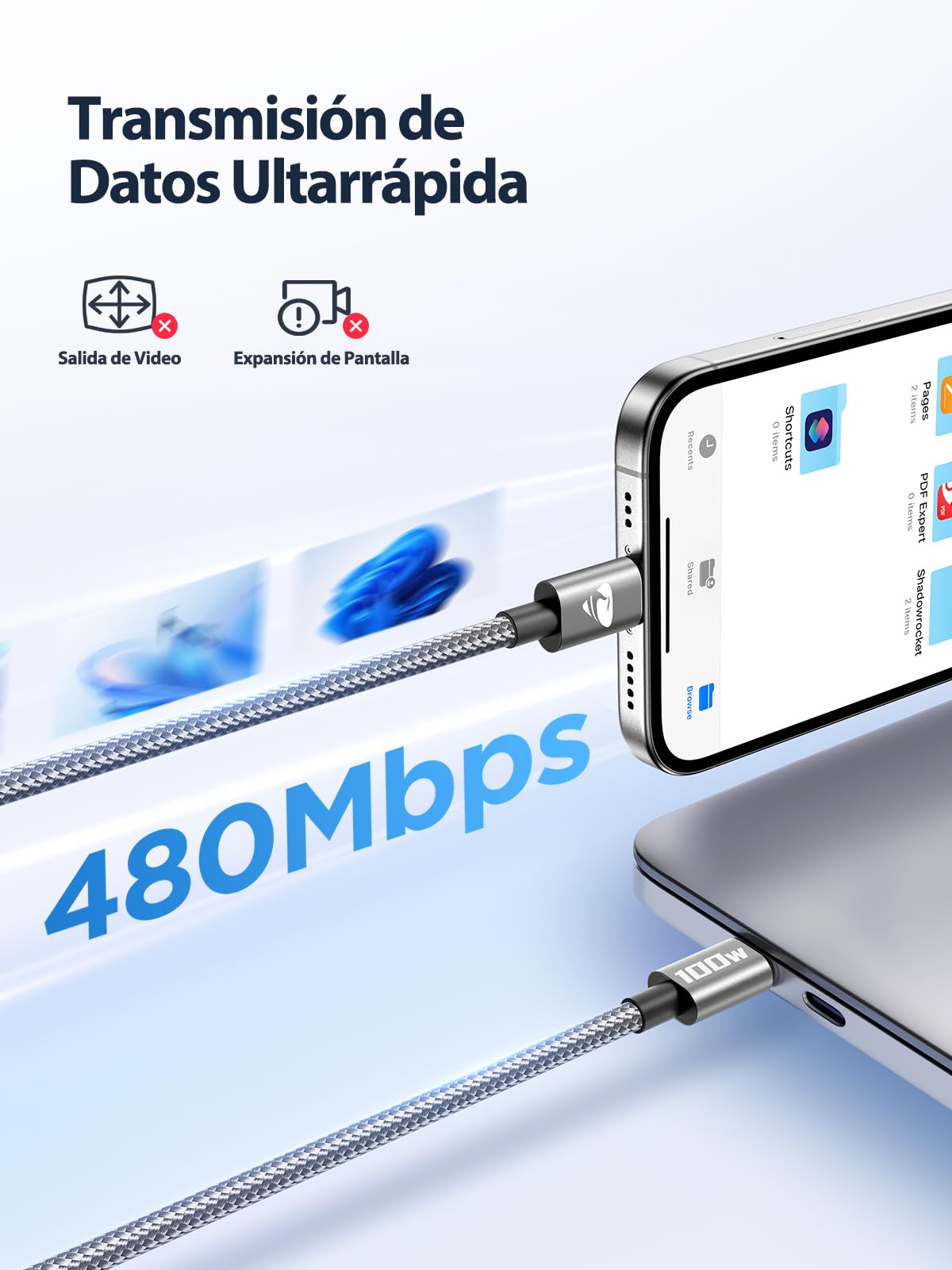 Aioneus Cable USB C 100W, 2M Cable USBC Carga Rapida QC Cable USB C a USB C Trenzado Nylon Cable Tipo C Cargador para iPhone 17 16 15 Pro Max, Samsung S25 S24 Ultra, iPad Pro, MacBook, Pixel etc