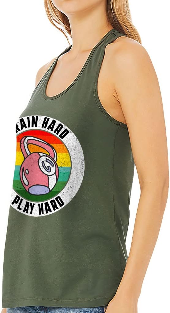 Train Hard Women's Racerback Tank - Cool Tank Top - Retro Workout Tank