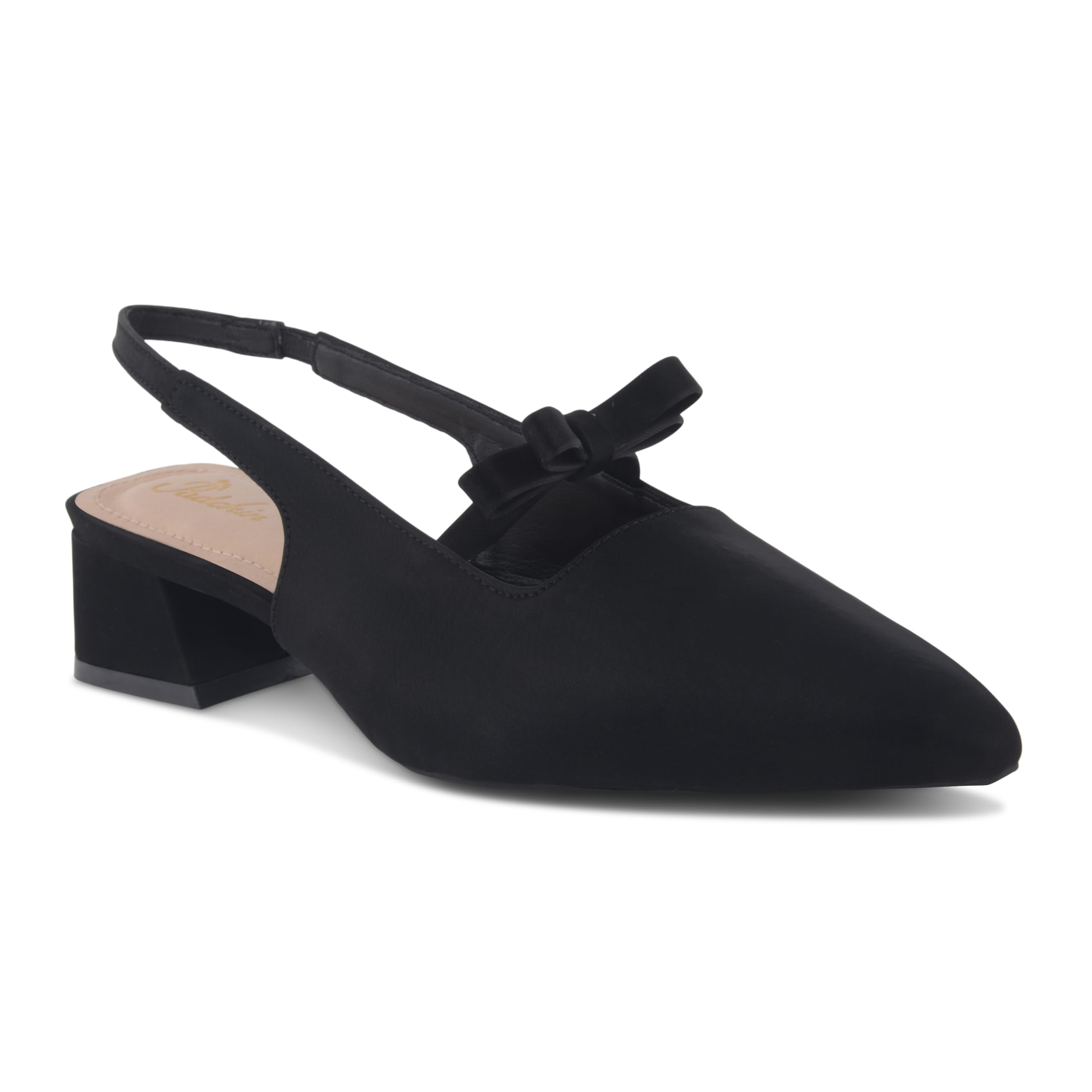 padchin Women's Slingback Block Heel Pumps with Stone Buckle Detail Pointed Toe Textured Formal Party Footwear-picture-40