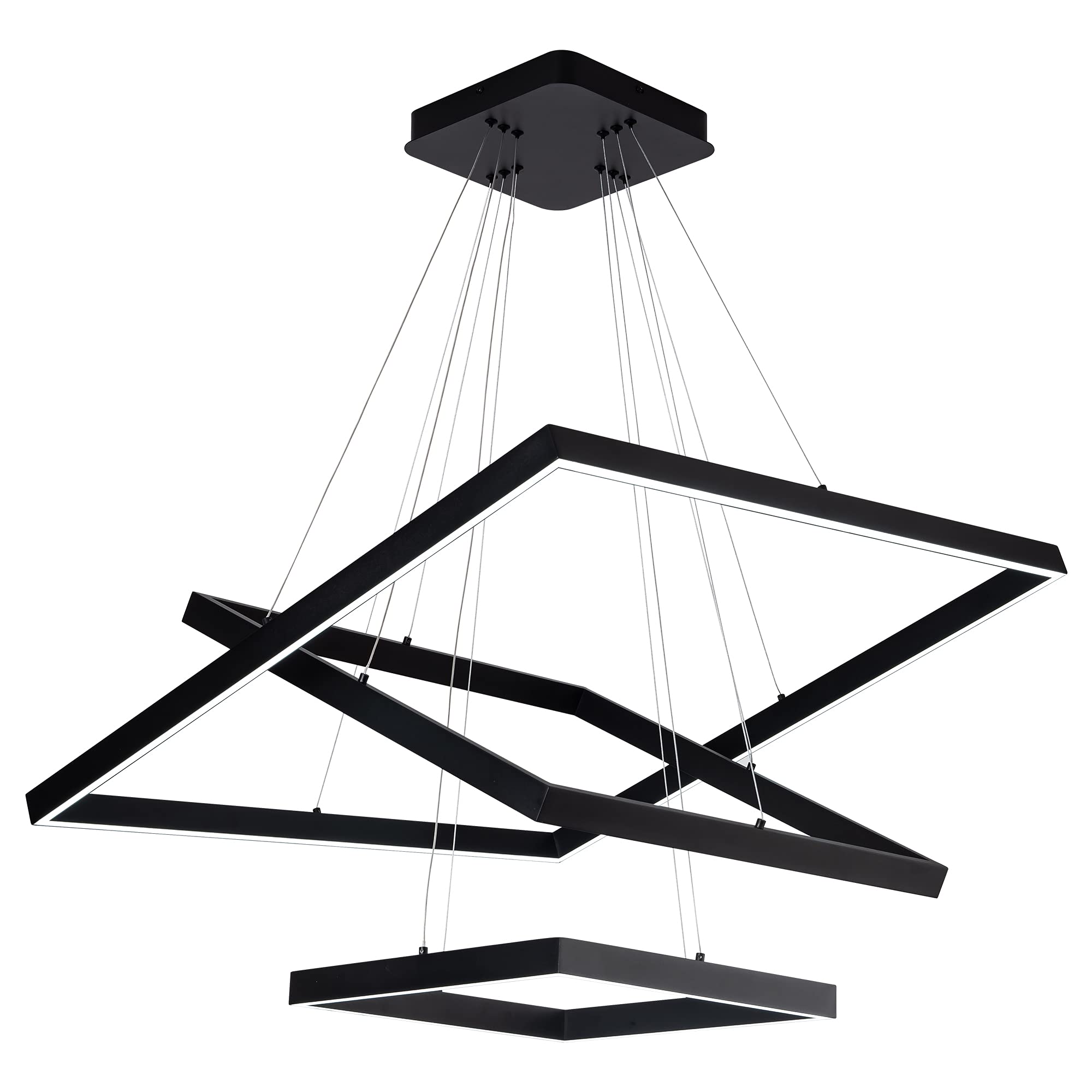 Led Chandelier 3 Rings Square Modern Led Pendant Lighting Dimmable Ceiling Pendant Light for Dining Room Living Room Kitchen Bedroom 15.7"+19.6"+31.4" Black